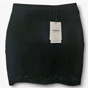 Theory Black Mini Skirt Size XS Petite Lined Stretchy Knit Fitted Textured New